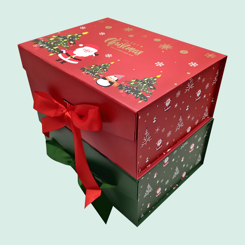 Wholesale of The  read color has a Santa Claus pattern foldable gift boxes for Christmas —— ipack 8