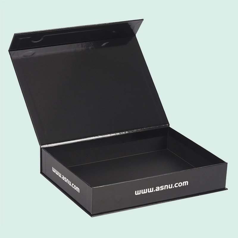 Caixa magnética de luxo preta brilhante, caixa de embalagem rígida de cartão da fábrica IPACK 1