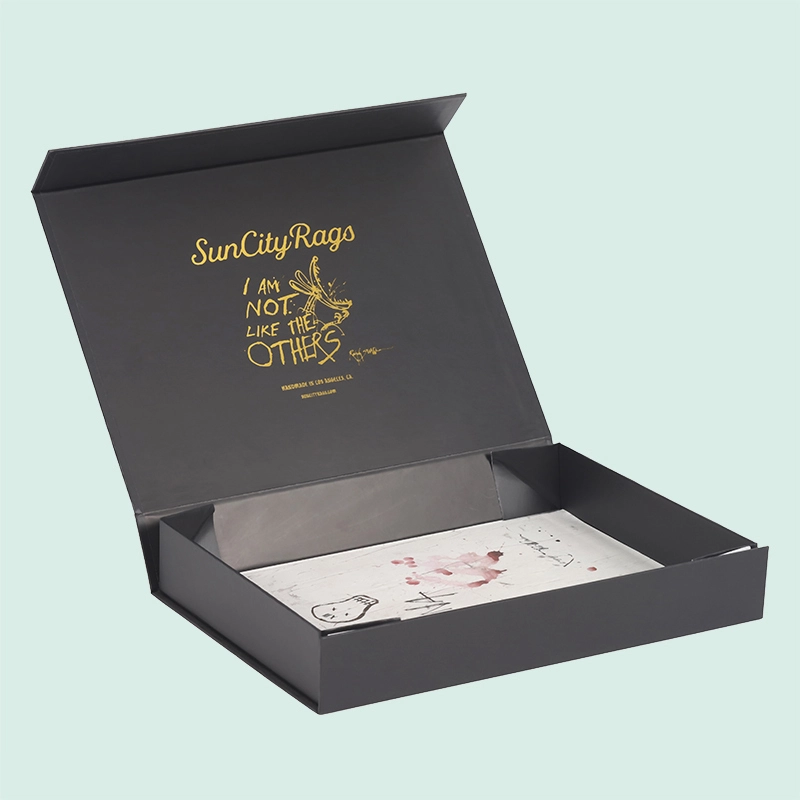 Customize black foldable gift boxes wholesale of high quality with gold foil logo from IPACK manufacture 1