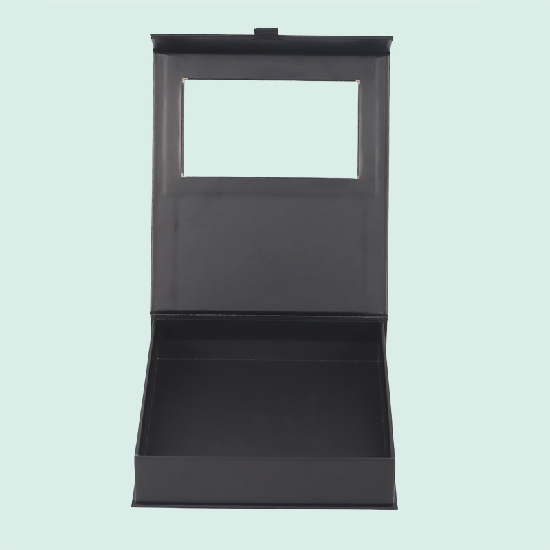 Boîte magnétique noire de luxe, emballage en carton rigide avec fenêtre transparente en PVC, provenant de l'usine IPACK. 2