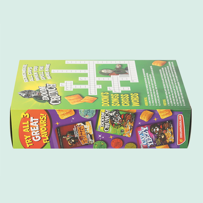 Caixa de cereais plana, ecológica e personalizada, em cartão branco. 4