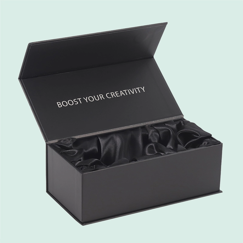 Matte Black Magnetic Cardboard Paper Box Eco Friendly Custom Design Logo Paper Gift Box Packaging with Satin Insert from IPACK 1
