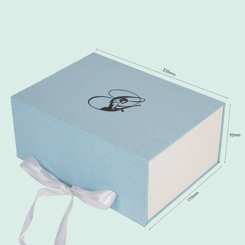 Customize blue foldable gift boxes high quality with ribbon tie from IPACK manufacture 1