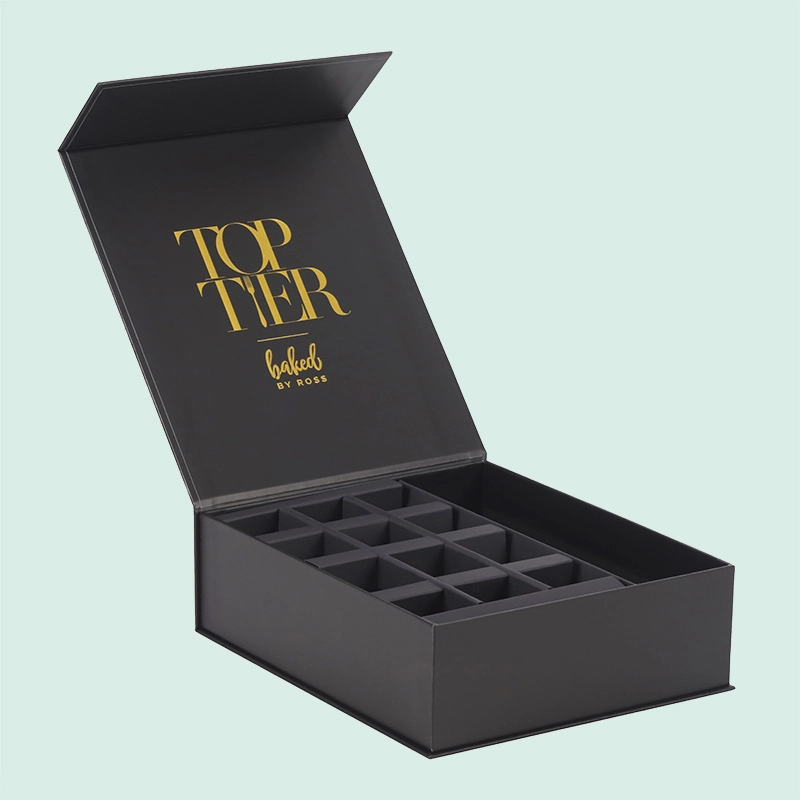 High-end Black Luxury Magnetic Rigid Gift Box Gold Stamping Gift Packaging with paper cardboard  insert from IPACK 1