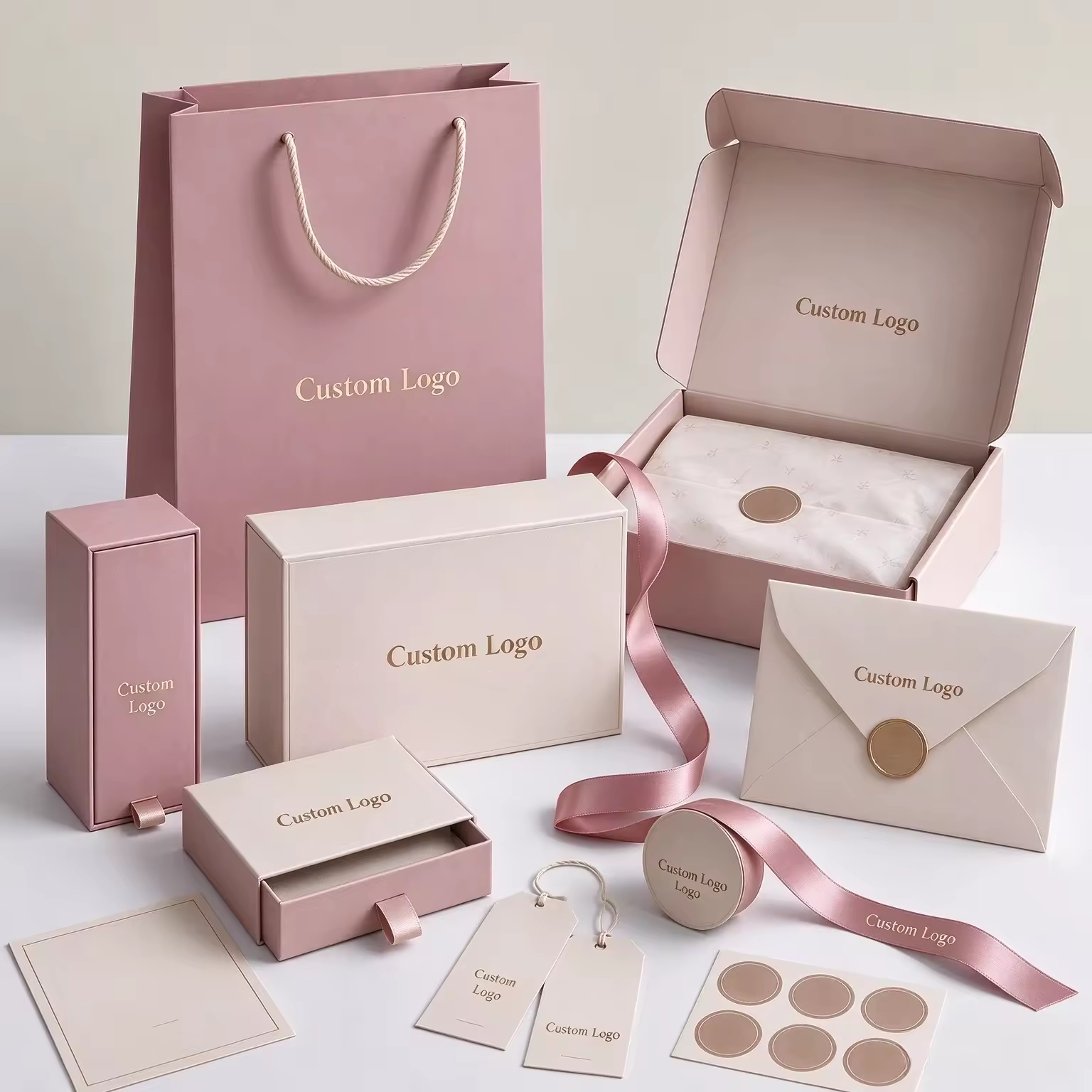 Magnetic Custom Printed Drawer Rigid Jewelry Box with Paper Bag for Necklace Earring Bracelet Ring 5