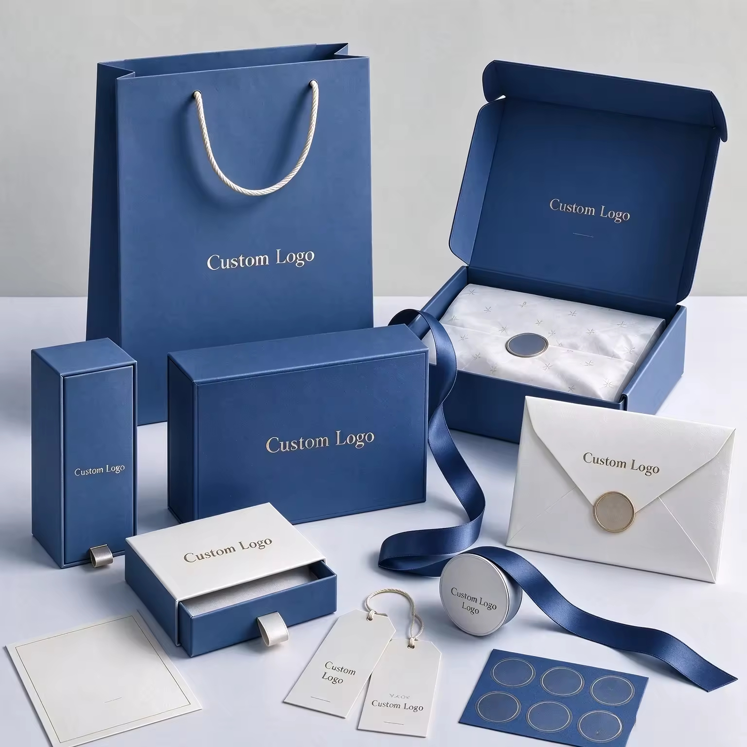 Magnetic Custom Printed Drawer Rigid Jewelry Box with Paper Bag for Necklace Earring Bracelet Ring 4