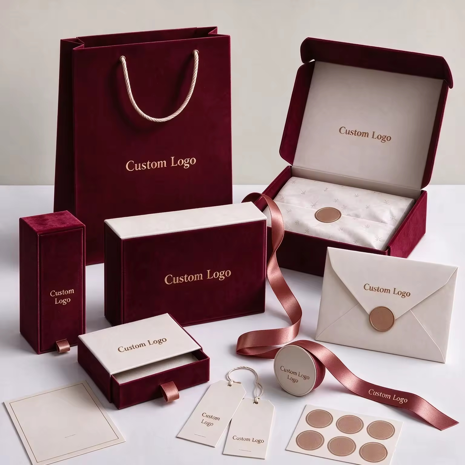 Magnetic Custom Printed Drawer Rigid Jewelry Box with Paper Bag for Necklace Earring Bracelet Ring 3