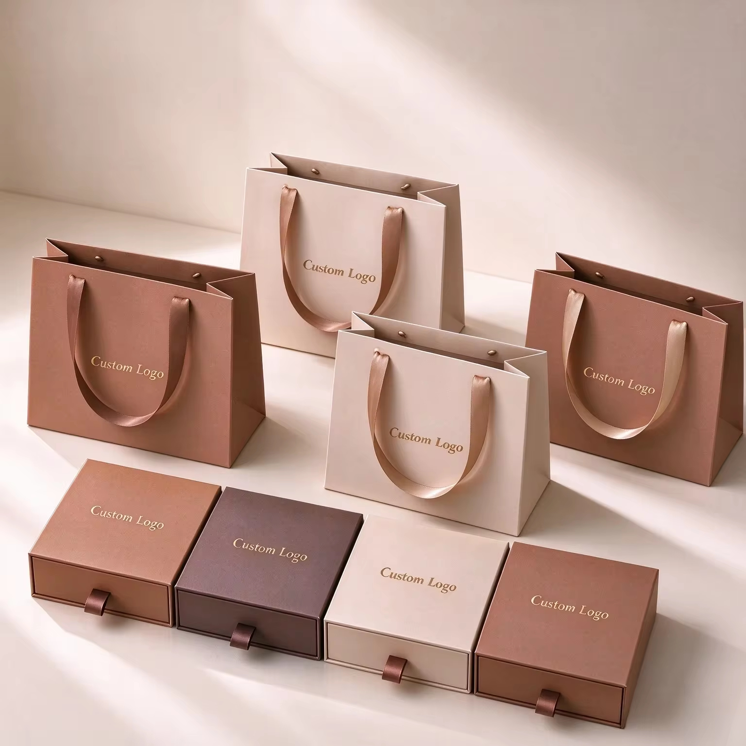 FSC Custom Logo Drawer Cardboard Jewelry Box Set with Paper Gift Bag for Necklace Bracelet Ring 1