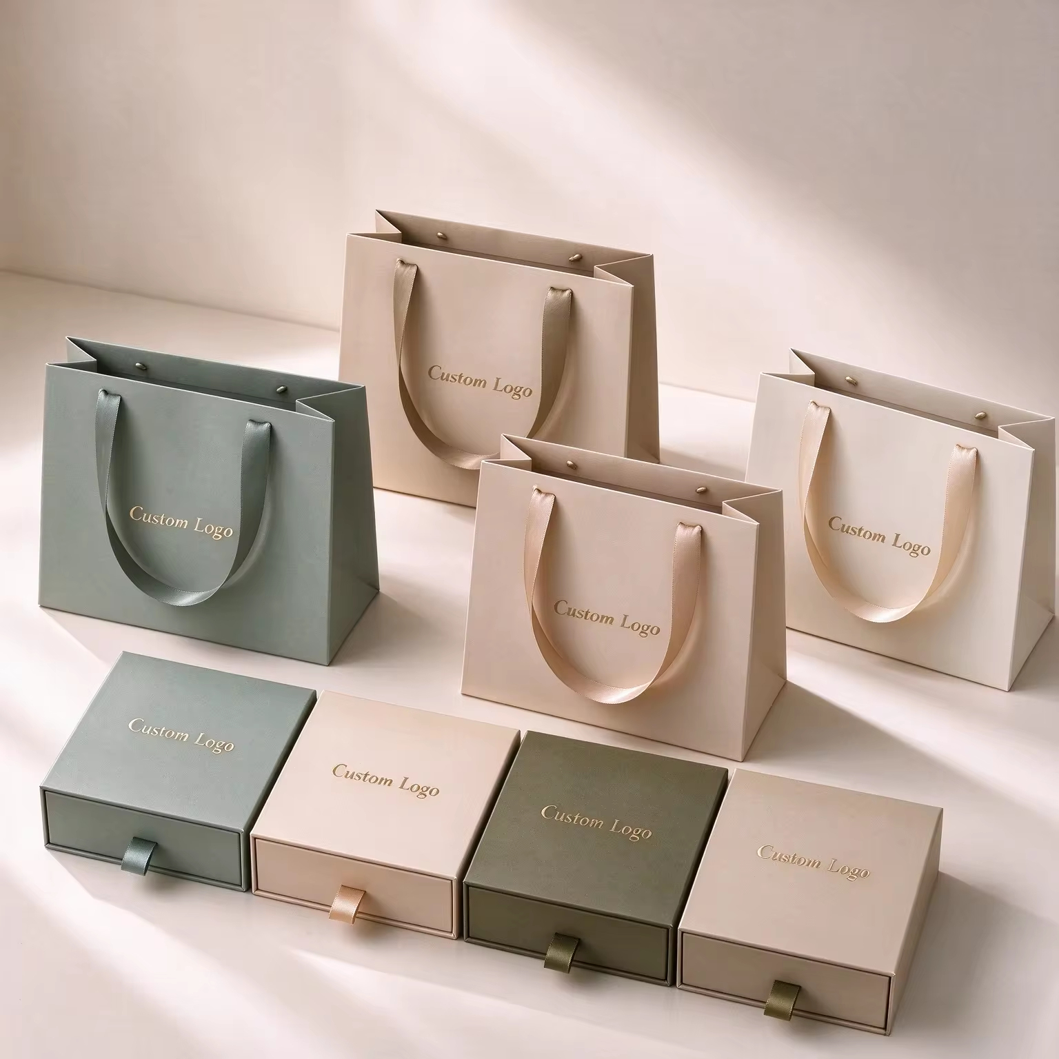 FSC Custom Logo Drawer Cardboard Jewelry Box Set with Paper Gift Bag for Necklace Bracelet Ring 2