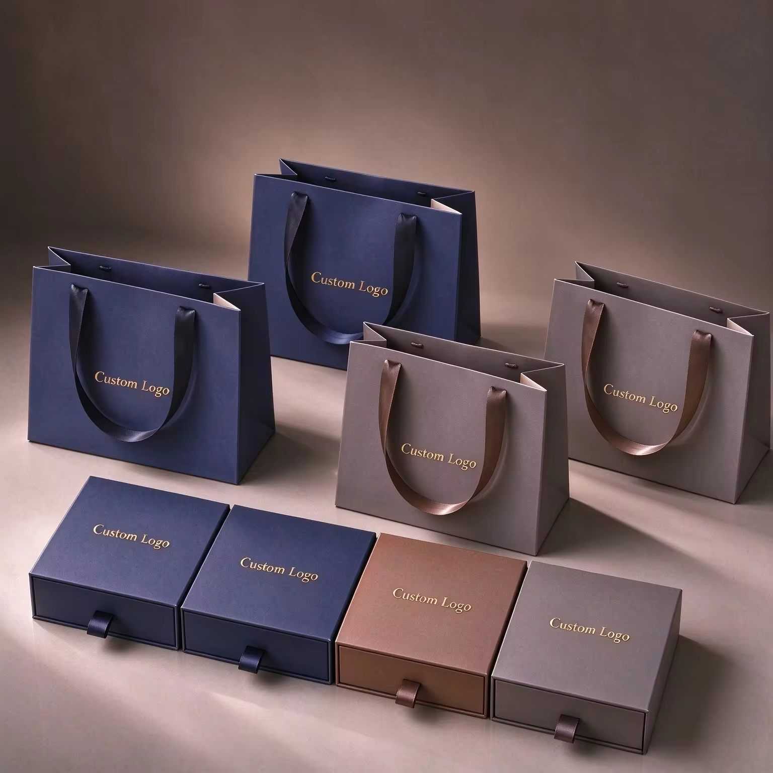 FSC Custom Logo Drawer Cardboard Jewelry Box Set with Paper Gift Bag for Necklace Bracelet Ring 3