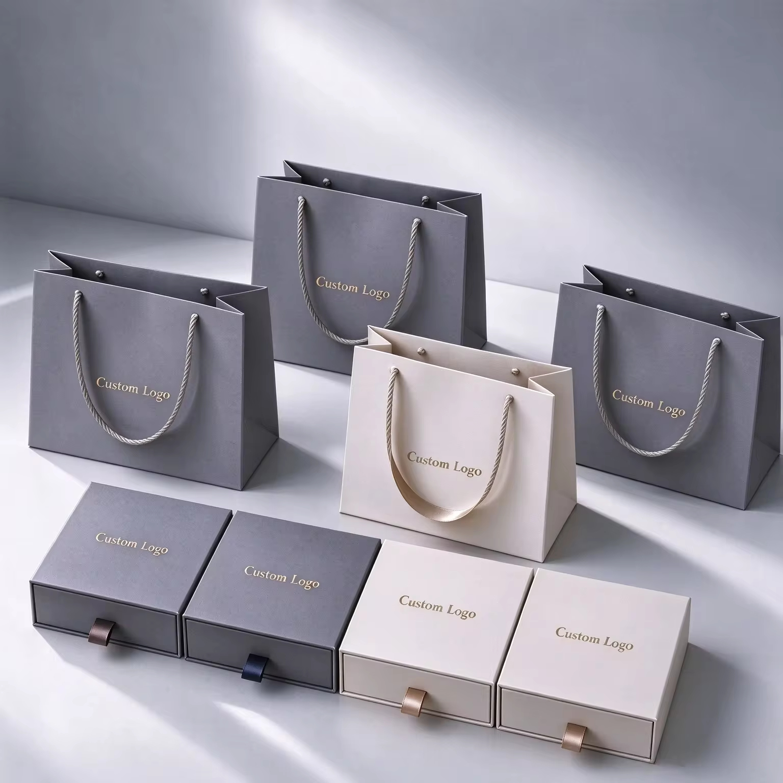 FSC Custom Logo Drawer Cardboard Jewelry Box Set with Paper Gift Bag for Necklace Bracelet Ring 4