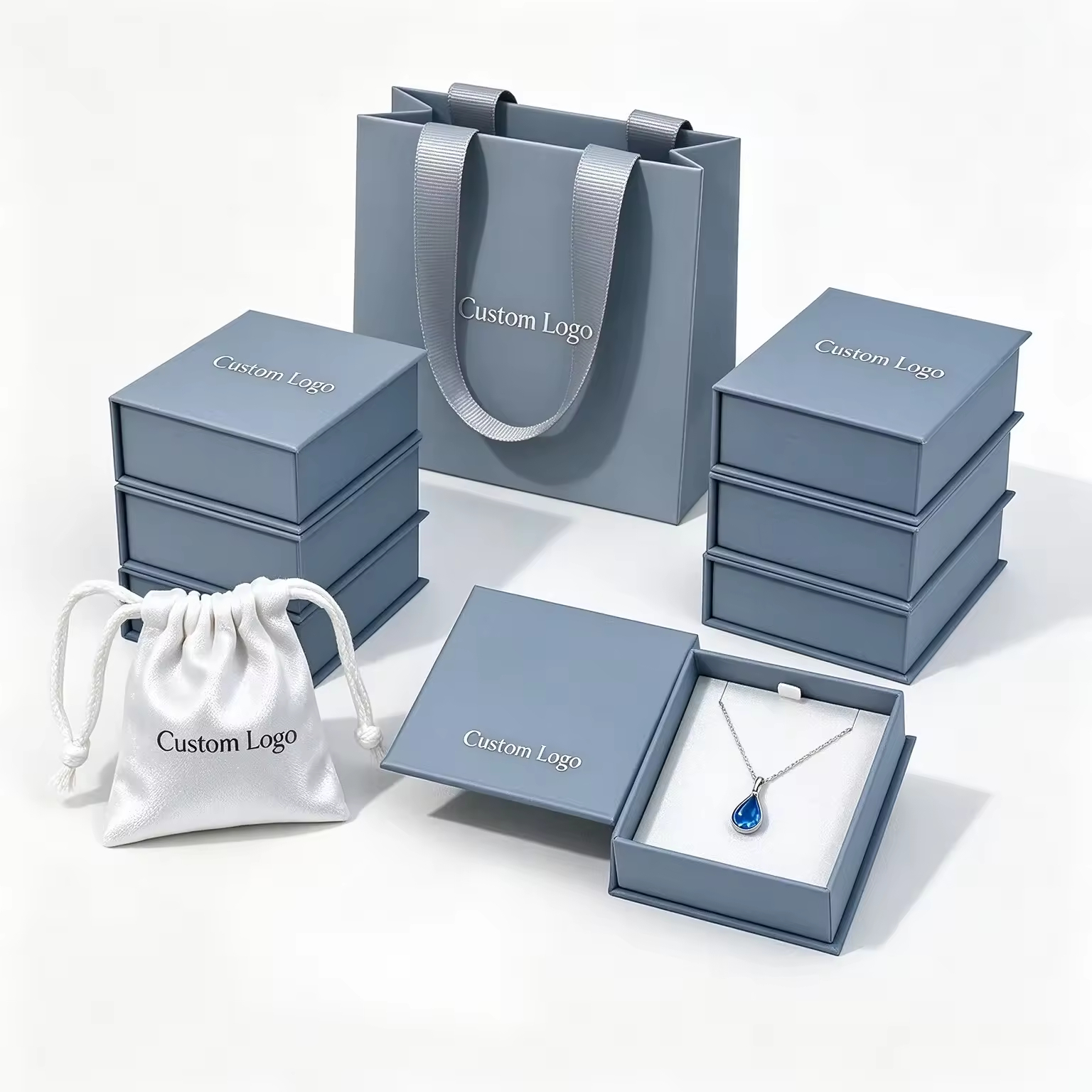 Custom Logo Magnetic Jewelry Box with Paper Gift Bag for Necklace Earring Ring Bracelet 3