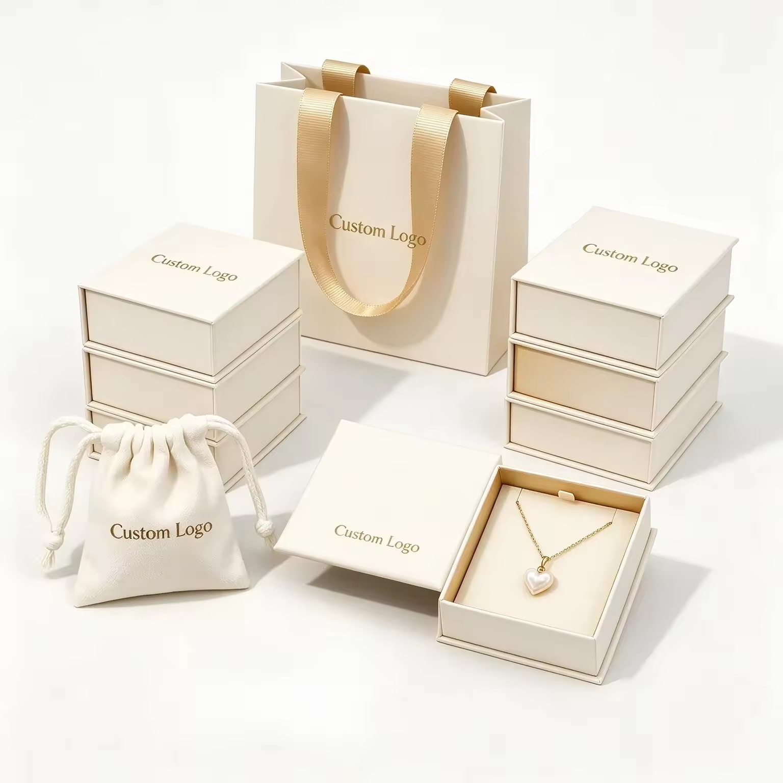 Custom Logo Magnetic Jewelry Box with Paper Gift Bag for Necklace Earring Ring Bracelet 2
