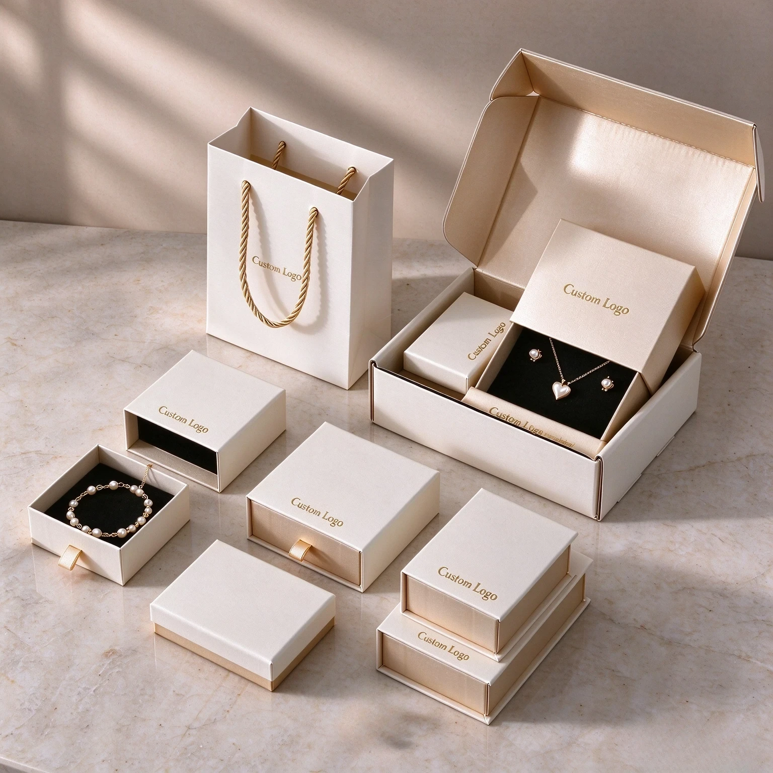 Caja de joyería de alta calidad con logotipo personalizado, bolsa de regalo de papel, caja de embalaje para collar, pendientes, pulsera y anillo, de la marca IPACK. 1