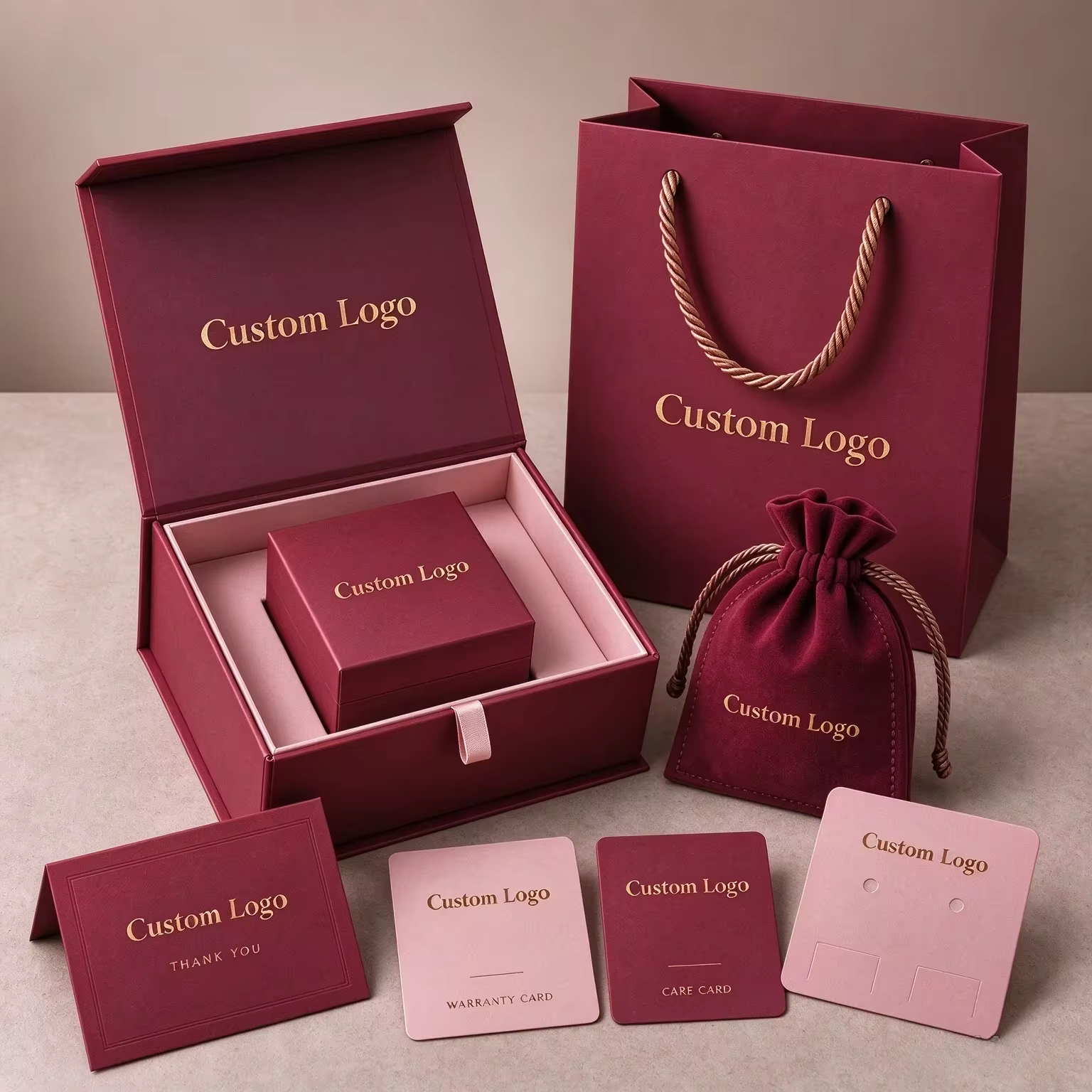 Custom Magnetic Jewelry Gift Box Set with Paper Bag for Necklace Earring Ring Bracelet FSC 3