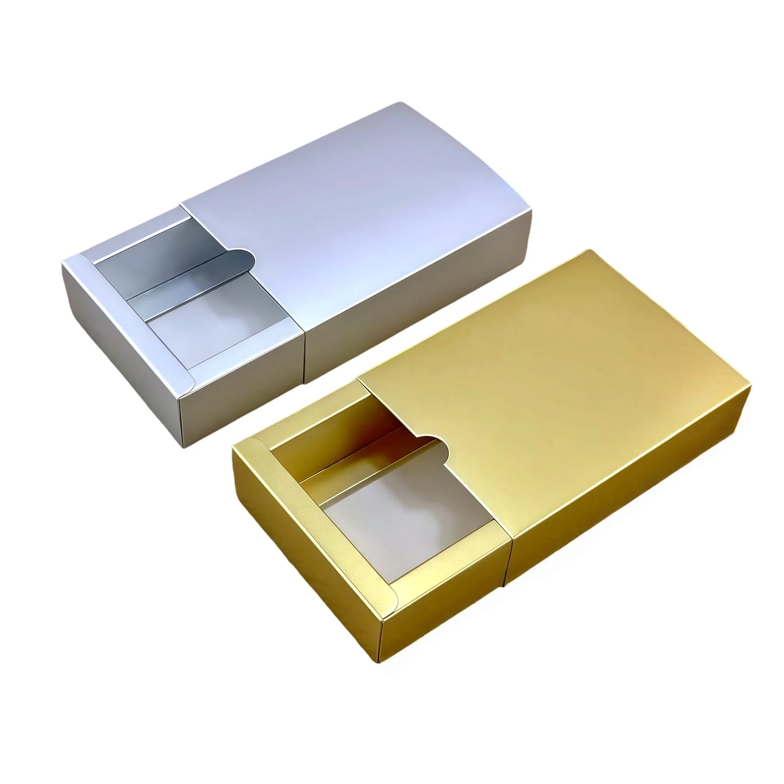 Gold and silver cardboard sliding drawer jewelry boxes