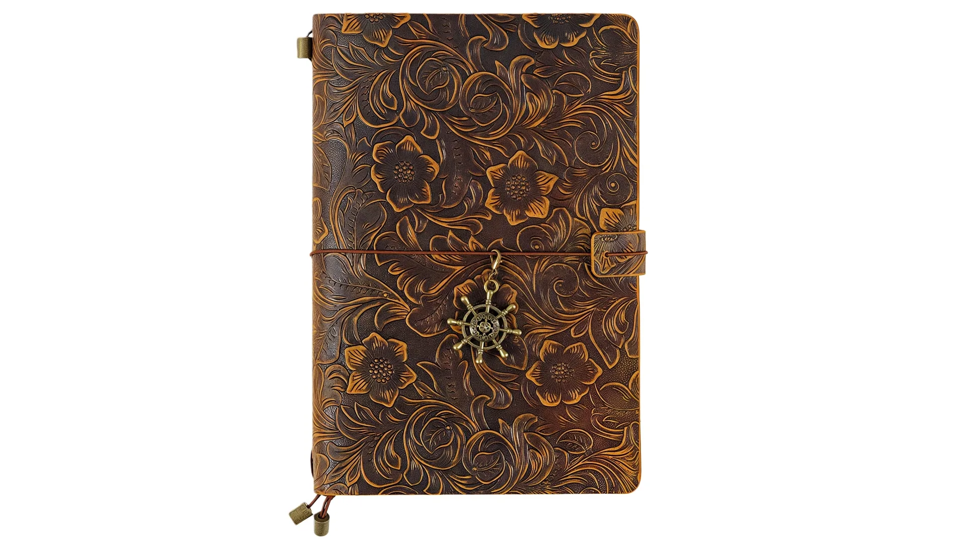 دفتر سفر أصلي عتيق الطراز مصنوع من جلد البقر المنحوت، دفتر يدوي، دفتر يوميات إبداعي بغلاف جلدي مقوى 1