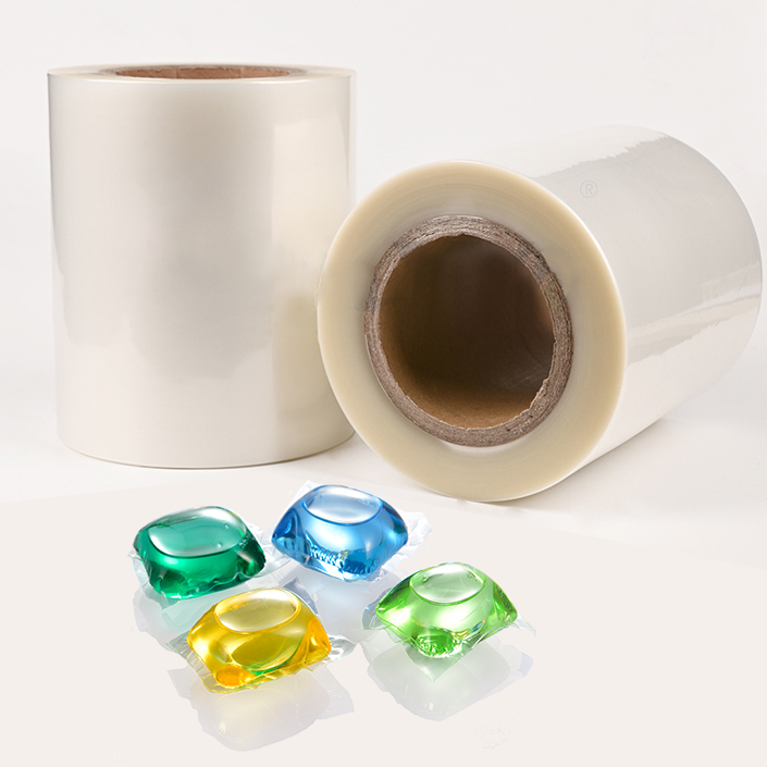 Water-soluble film for liquid/powder laundry pod packaging