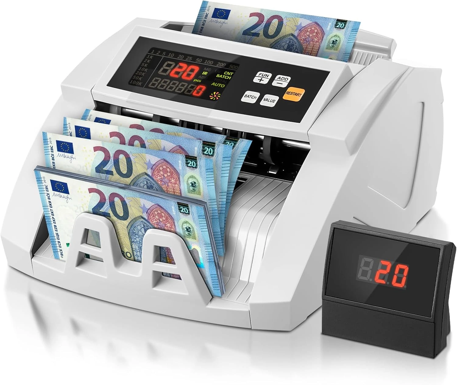 Huaen H-A16 Cash Counting Machine, Professional Money Counter with UV/MG/IR/DD Detection, Counting Euro 1100PCS/Min, LCD Display, Value and Batch Mode for Shops, Banks and Restaurants 1