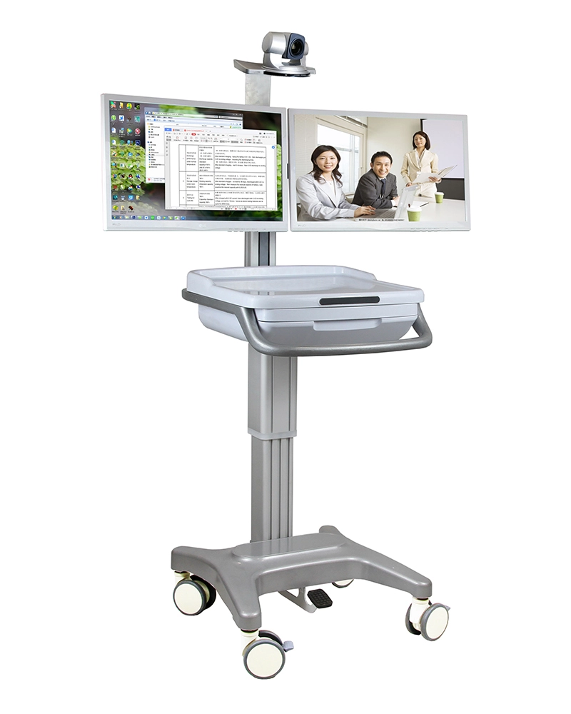 Dual Monitor Medical Cart Telemedicine Workstation Trolley Bidding HX-1906 1