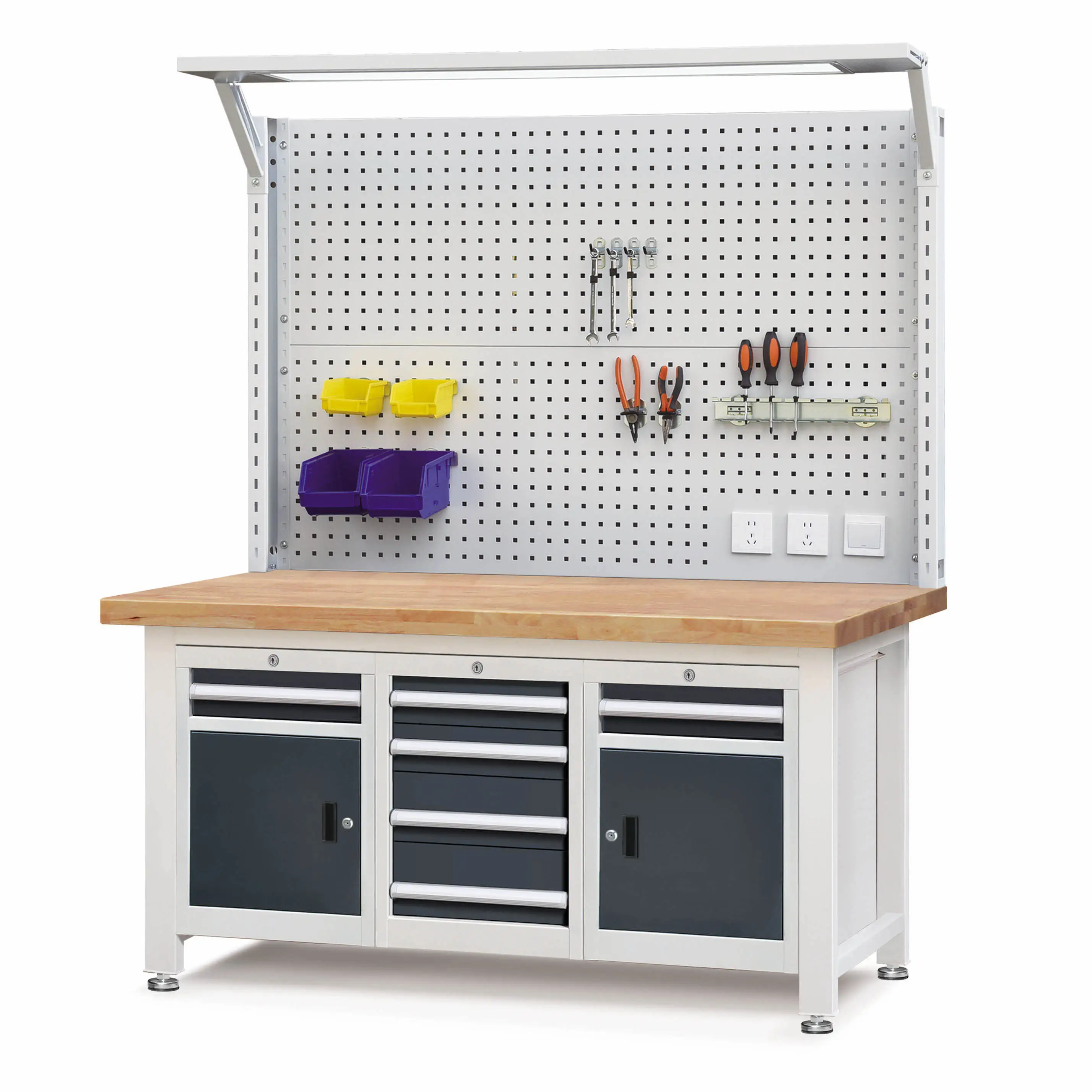 E221062-12 Paraan ng Pag-iimbak Malakas na Tungkulin Multi Drawer Industrial Workbench na may Hanging Board para sa Workshop 1