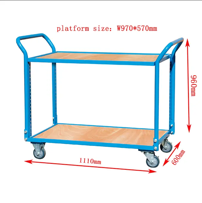 200kg Load Capacity 2-Layer Wood Platform Handcart with 4-Inch Silent Casters 2