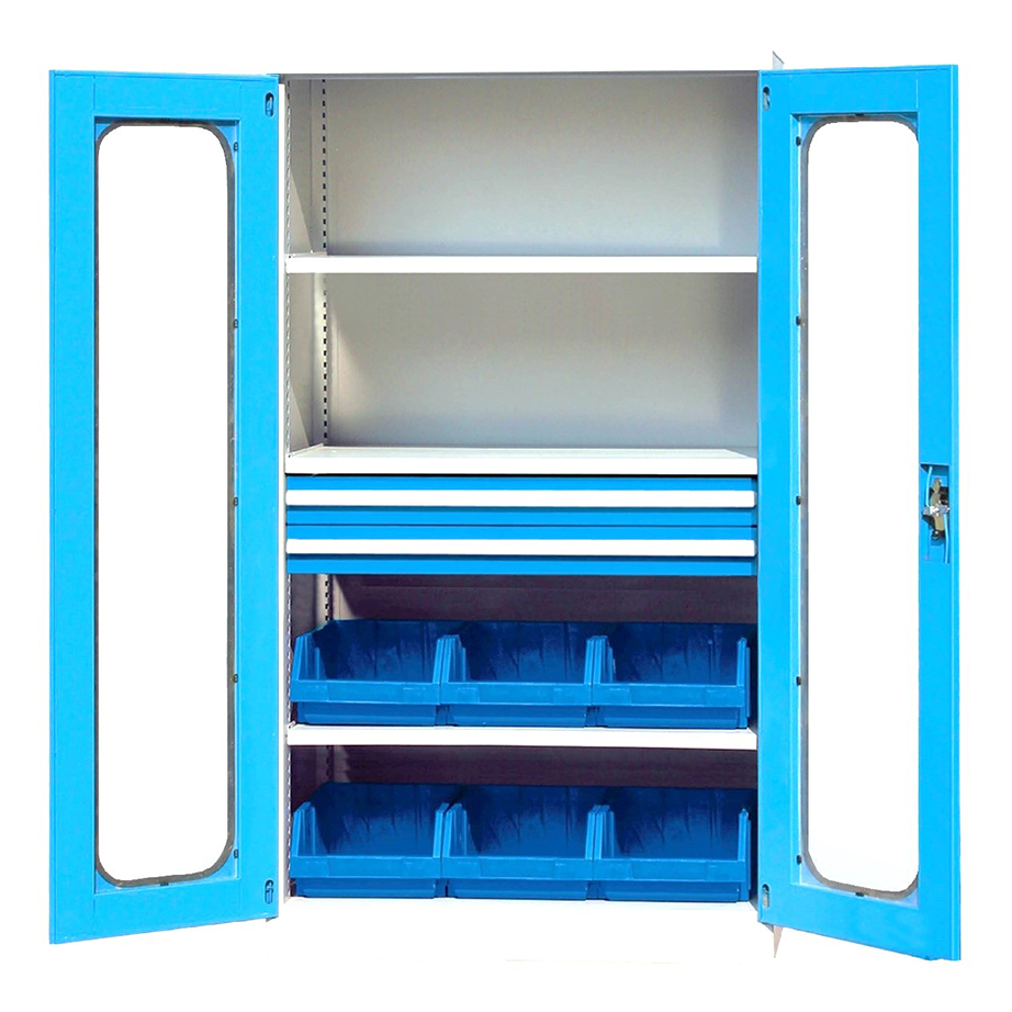 E136045-H180G Double Door Garage Storage Workshop Use Heavy Duty Shelf Drawer Cabinets 8