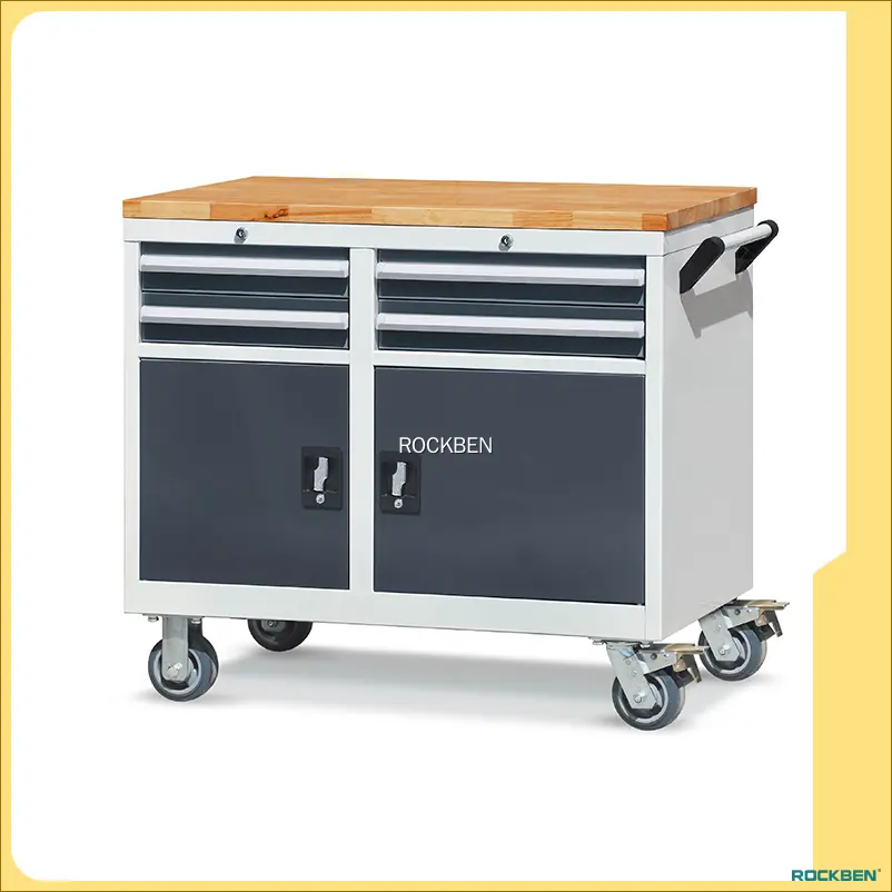 Heavy-Duty Tool Trolley with 4 Drawers, Double Doors, and Silent Casters 1