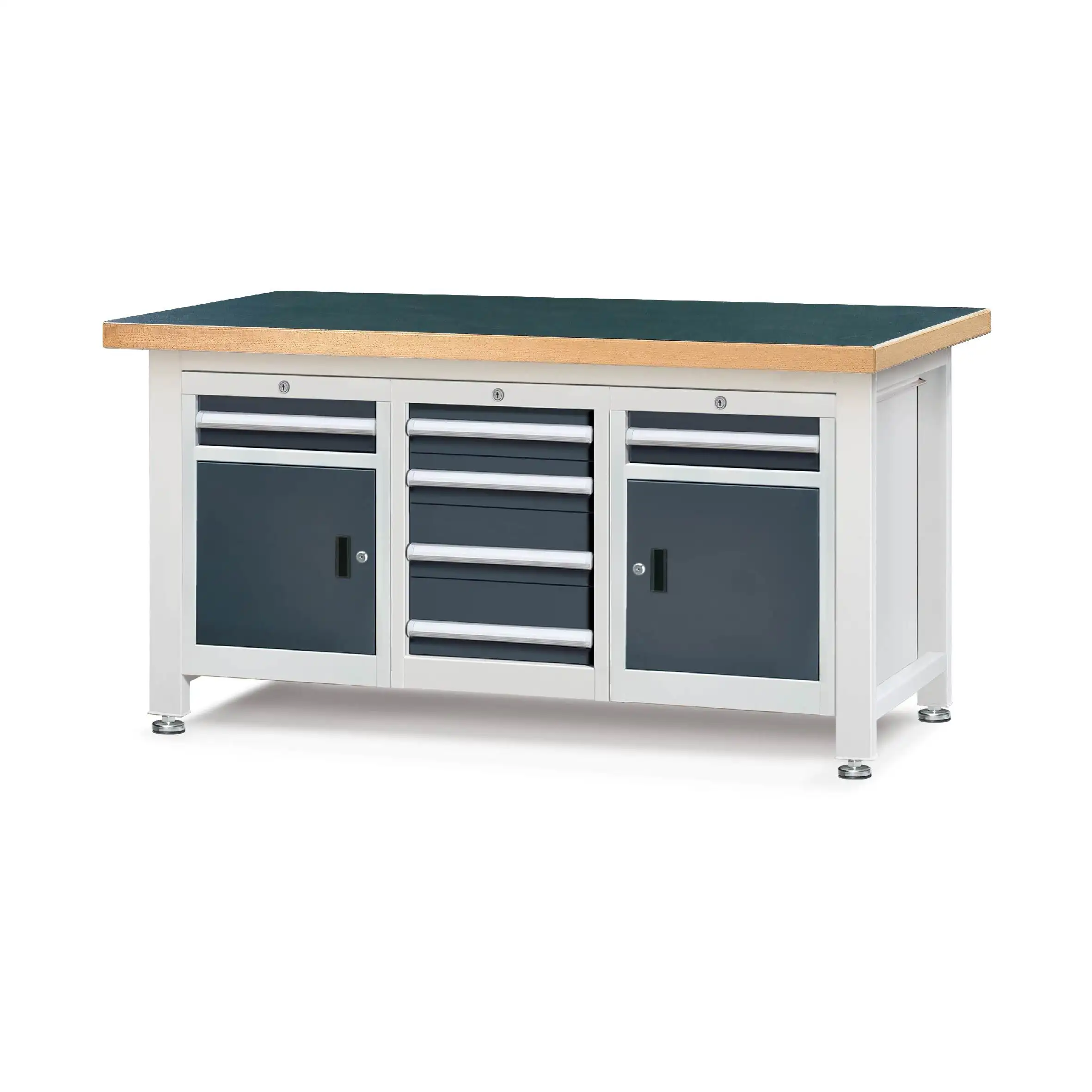 Heavy-duty Workbench with 4-Drawers Cabinet + Double 1-Drawer 1-Door Cabinet 1