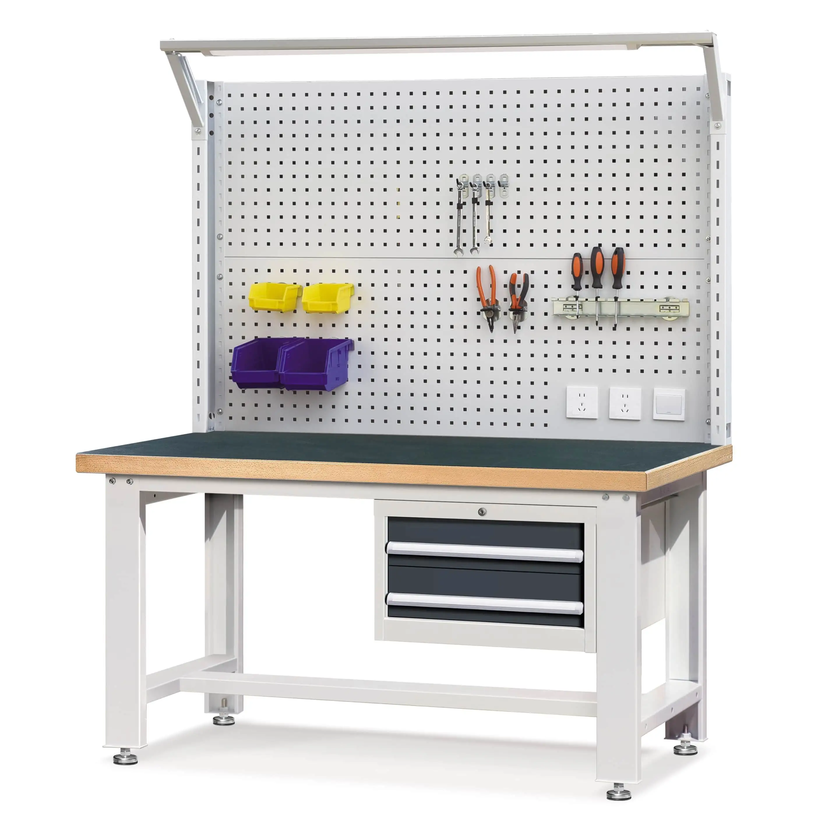 Heavy-duty Workbench with 2-Drawer Hanging Cabinet & Pegboard 1