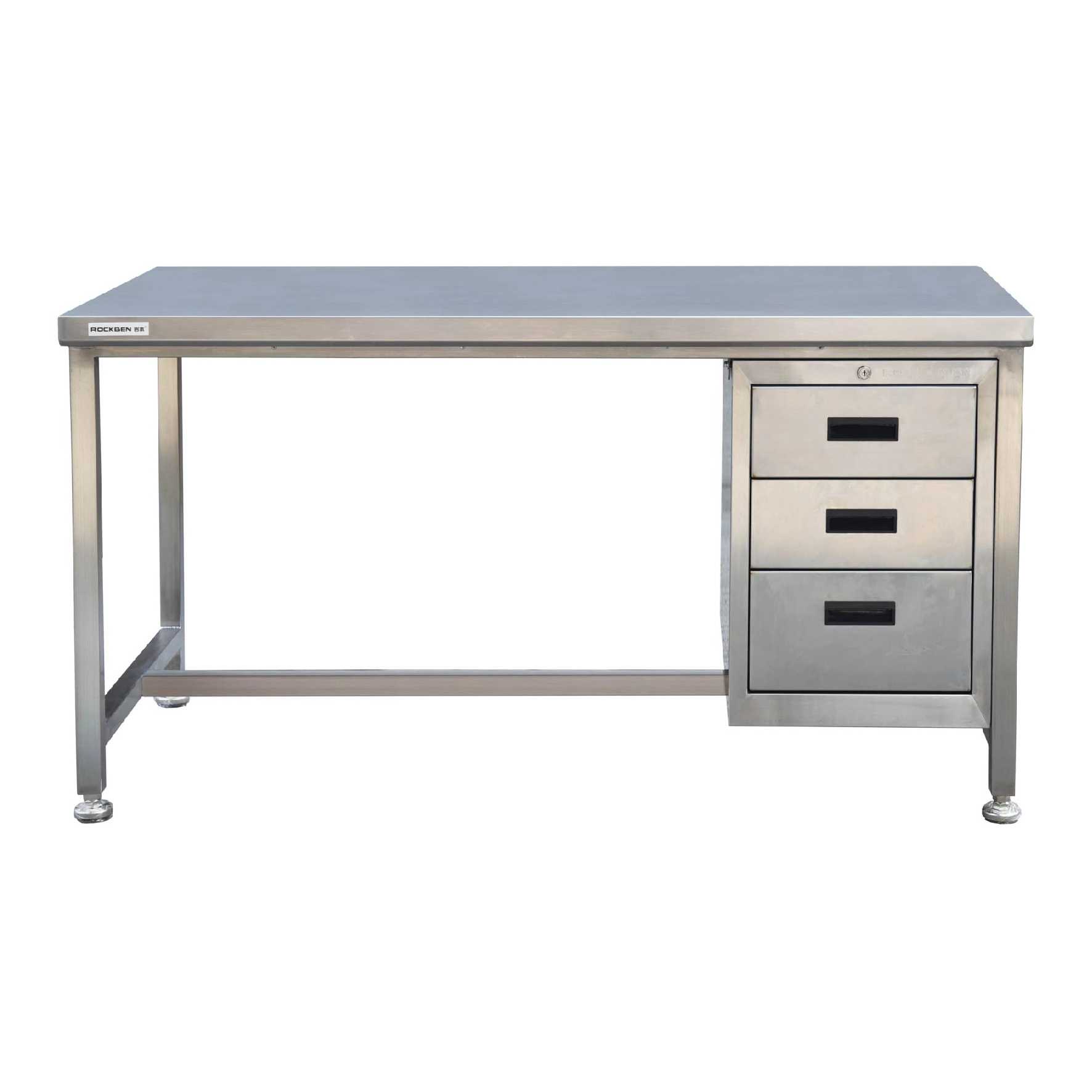 Bàn làm việc bằng thép không gỉ với tủ 3 rút 1