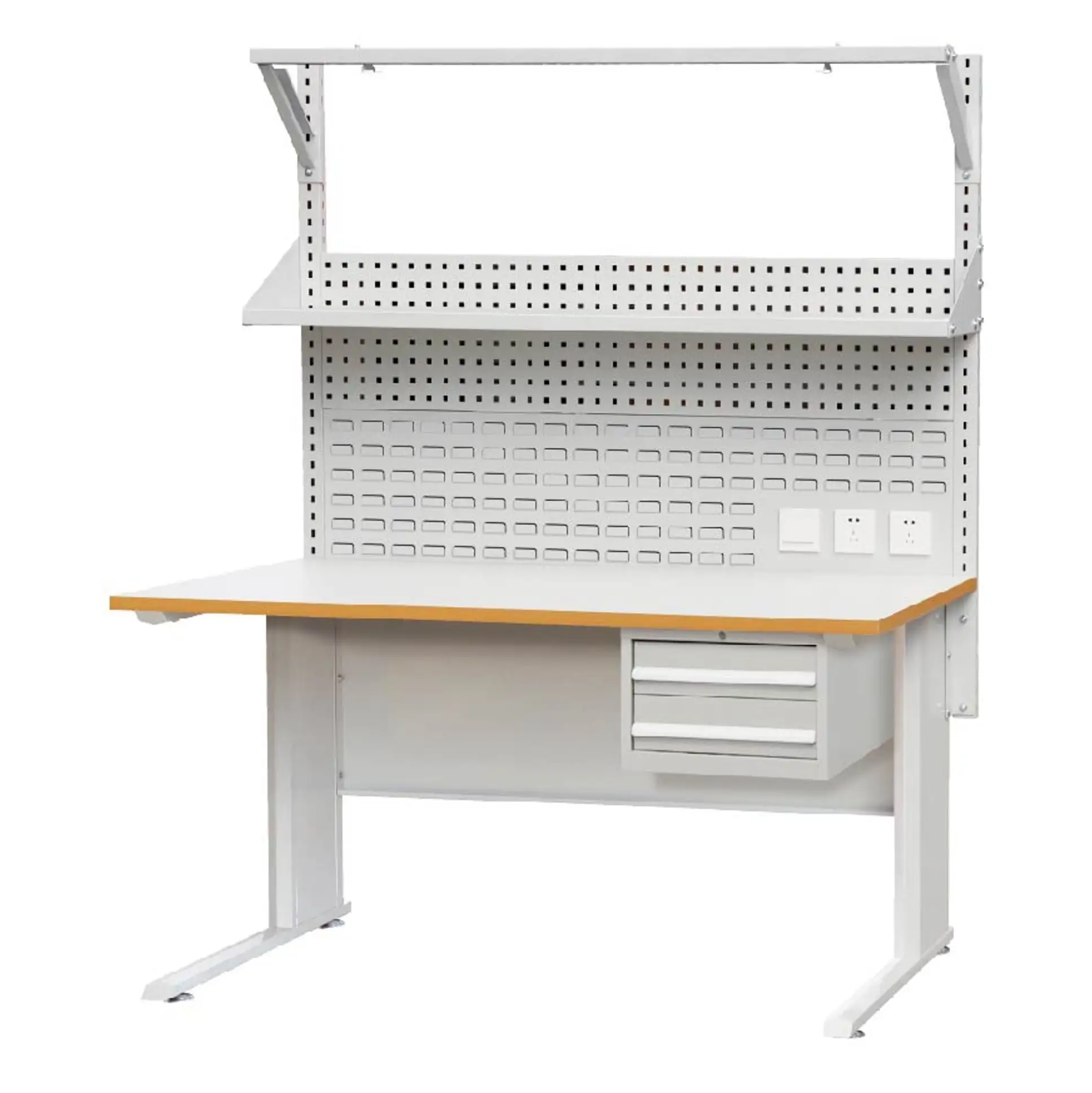 L-shaped ESD Workbench with Pegboard & 2-Drawers Hanging Cabinet 1