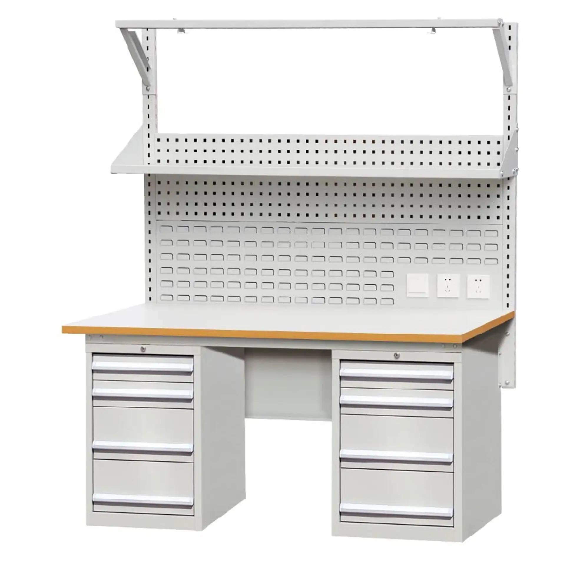L-shaped ESD Workbench with Double 5-Drawers Base Cabinet & Pegboard 1