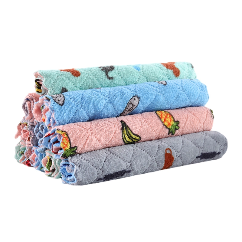 Printed double-sided two-color double-layer coral fleece oil-free rag 1