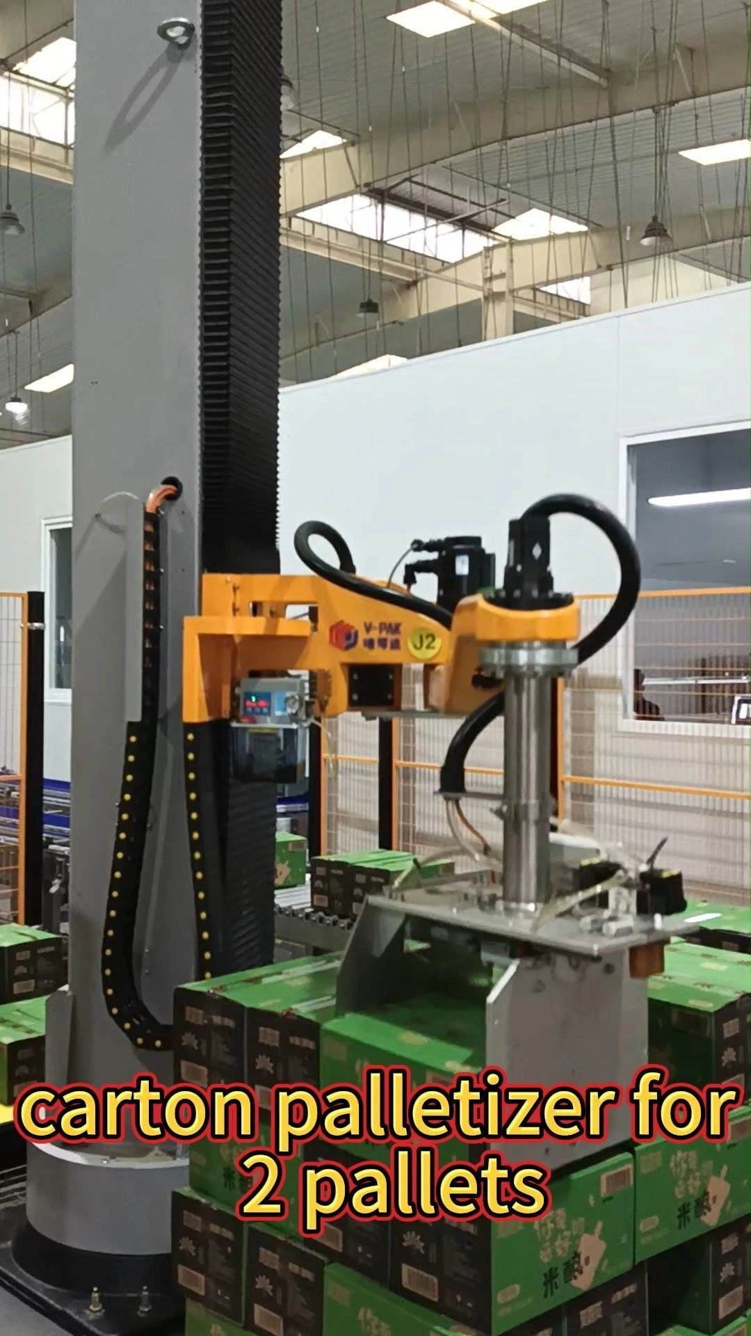 Column palletiser for cartons in two pallets. 1