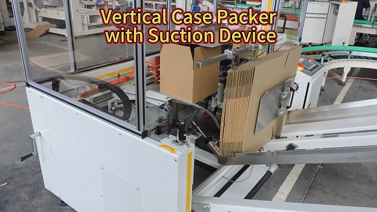 Vertical case packer with suction device 1