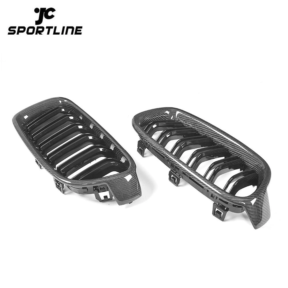 JC-XX10  Carbon Fiber Front Kidney Grille for BMW 3 Series F30 f31 318i 2012 - 2018 dual slat glossy black grill 1