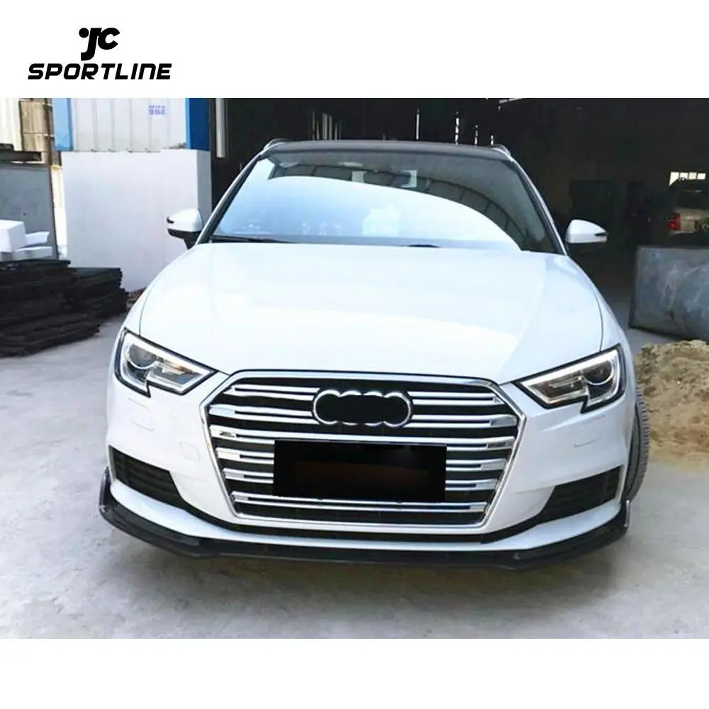 JC-WSM065 For Audi A3 Base Hatchback 17-20 Carbon Fiber Front Bumper Lip Spoiler Body Kit 1