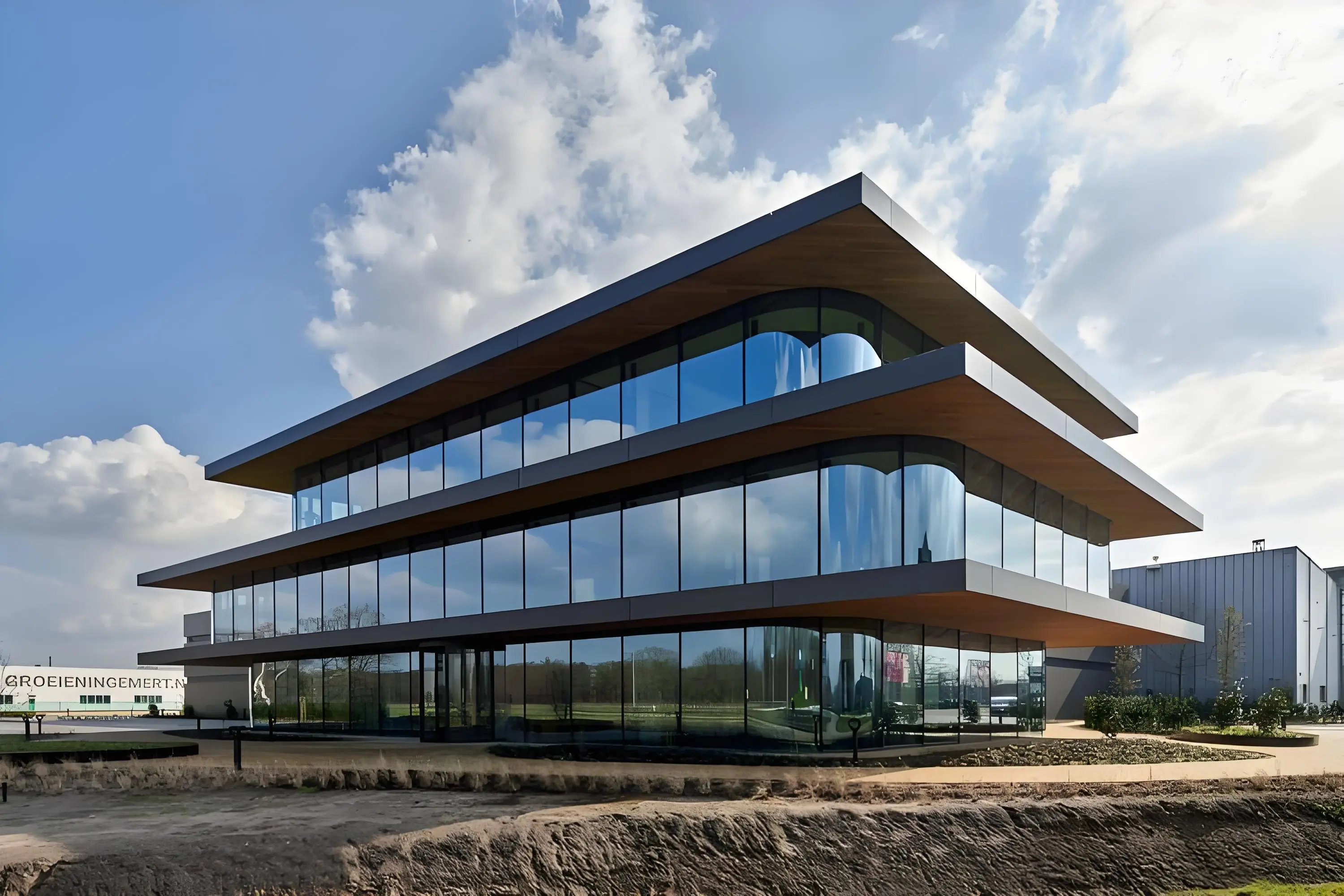 Lightweight Clear Steel Frame Warehouse Office Building With Metallic Roof 1