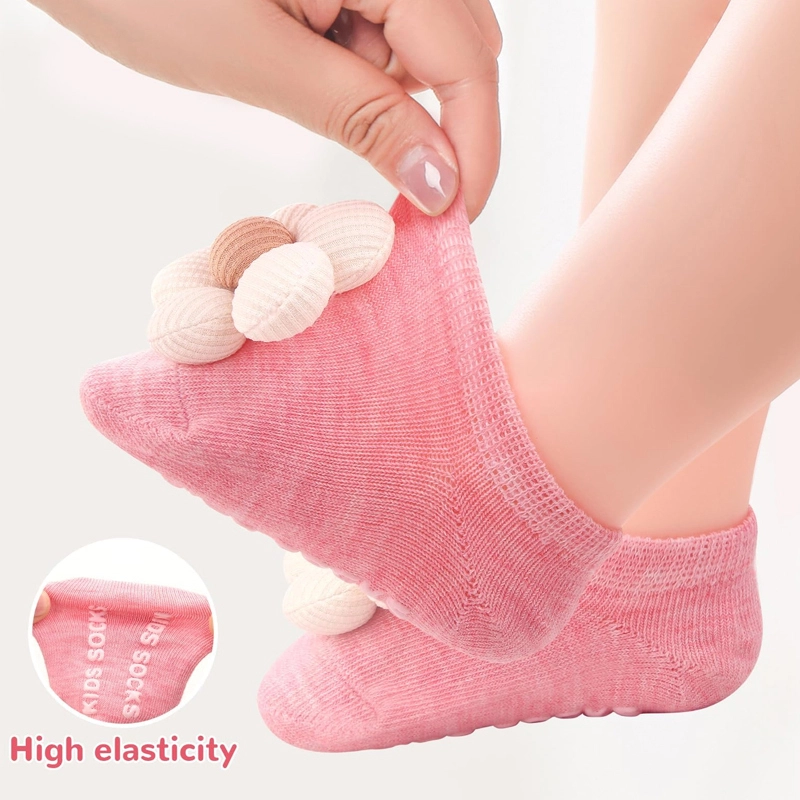 Non-slip baby socks with grips for newborn infant toddler girls,soft flowers design toddler grip socks-JXF250530 1