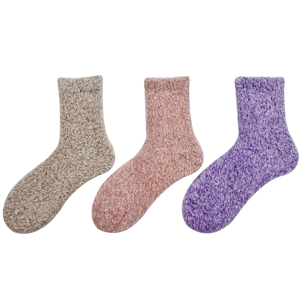 Women's Plush Non-Slip Crew Socks Breathable for Daily Use Solid & Striped Patterns One Size Fits Most Customizable-JXF251015-3 1