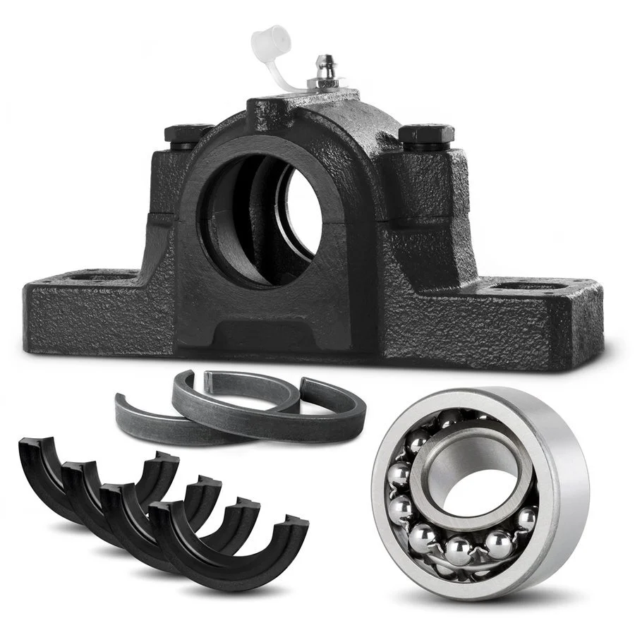 Split Plummer Block Housing SNL210-TG in a Set with Bearing Insert 2210, incl. 2 Locating Rings FRB-9/90 1