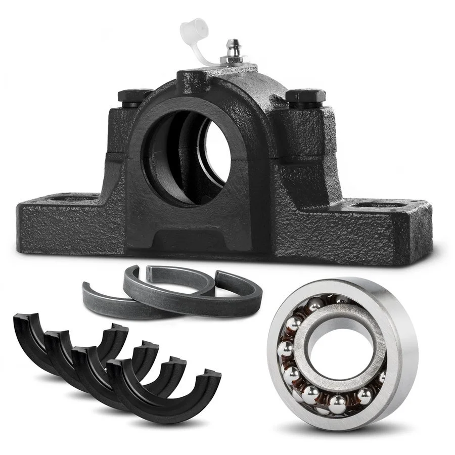 Split Plummer Block Housing SNL208-307-TG in a Set with Bearing Insert 1208-TN, incl. 2 Locating Rings FRB-10.5/80 1