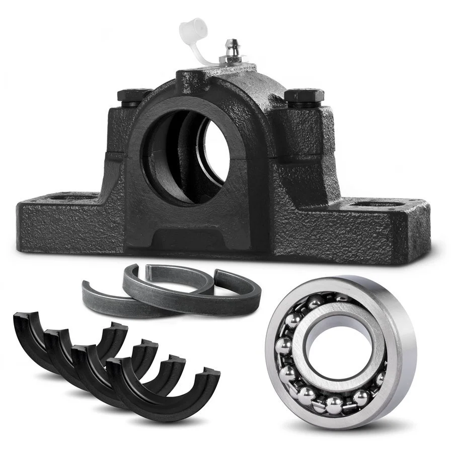 Split Plummer Block Housing SNL217-TG in a Set with Bearing Insert 1217, incl. 2 Locating Rings FRB-16.5/150 1