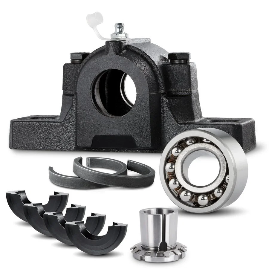 Split Plummer Block Housing SNL505-TG in a Set with Bearing Insert 2205-K-TN and adapter sleeve H305, incl. 2 Locating Rings FRB-3.5/52 1