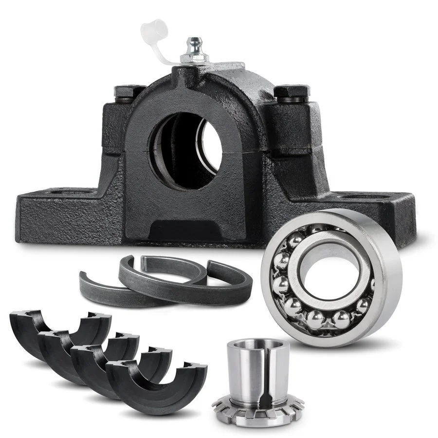 Split Plummer Block Housing SNL505-TG in a Set with Bearing Insert 2205-K and adapter sleeve H305, incl. 2 Locating Rings FRB-3.5/52 1