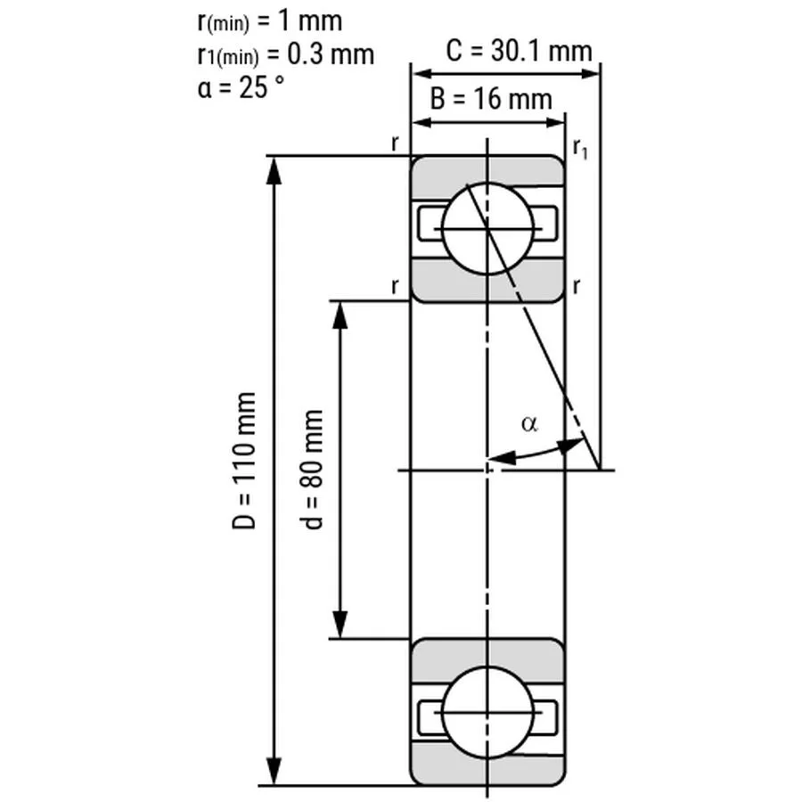 Spindle Bearing / Precision Angular Ball Bearing B71916-E-T-P4S-UL 80x110x16 mm 1