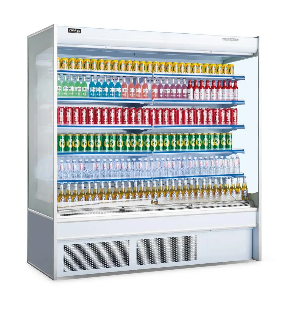 Convenience Store Upright Open Chiller Plug In Refrigeration Unit With Curtain For Displaying Drinks And Fruits And Milk And Milkshake 1