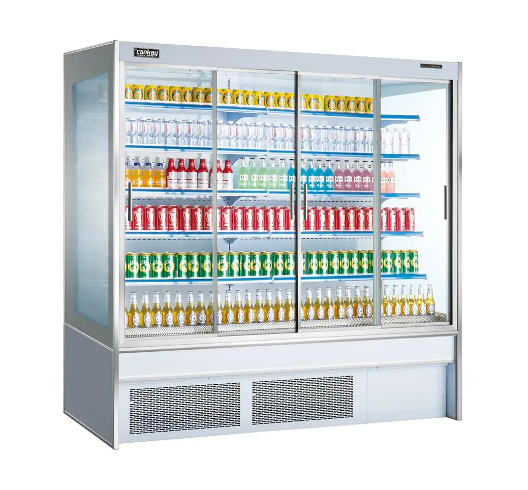 Commercail Supermarket Sliding Glass Door Uprihgt Chiller Plug-In Refrigeration Unit For Displaying Drinks And Fruits And Milk And Milkshake And Deli Shops 1