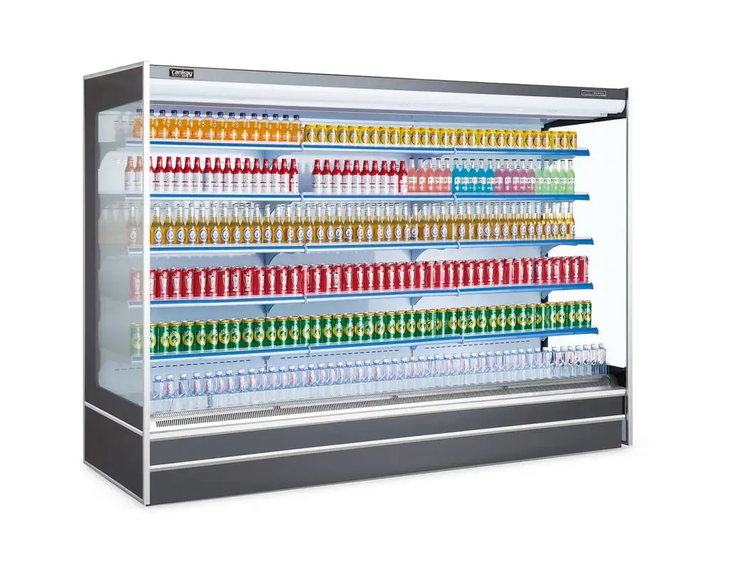 Commercail Supermarket Upright Open Chiller Remote Refrigeration Unit With Curtain For Displaying Drinks And Fruits And Milk And Milkshake1 1